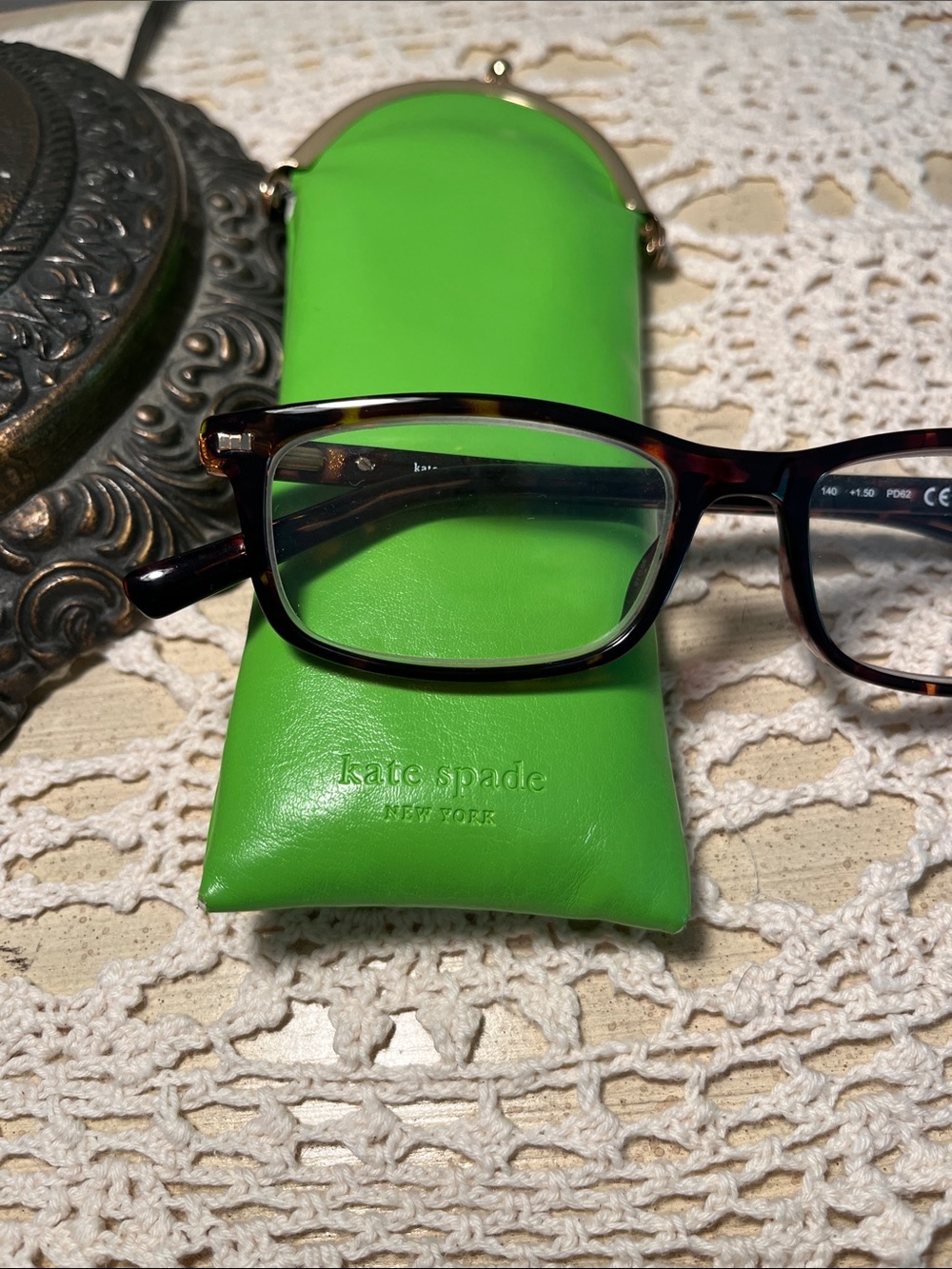 Kate Spade Jodie Readers  +1.50 Tortoiseshell Signature Bright Green Case - Picture 6 of 12